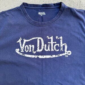Von Dutch Logo Tee Shirt Washed Navy Blue 2XL 2000's